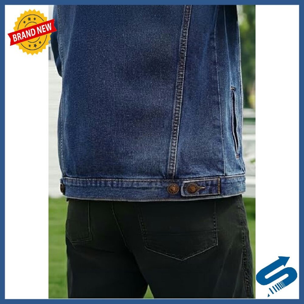 Men's Denim Jacket Vintage Trucker Style 100% Cotton Regular Fit - Picture 4 of 8